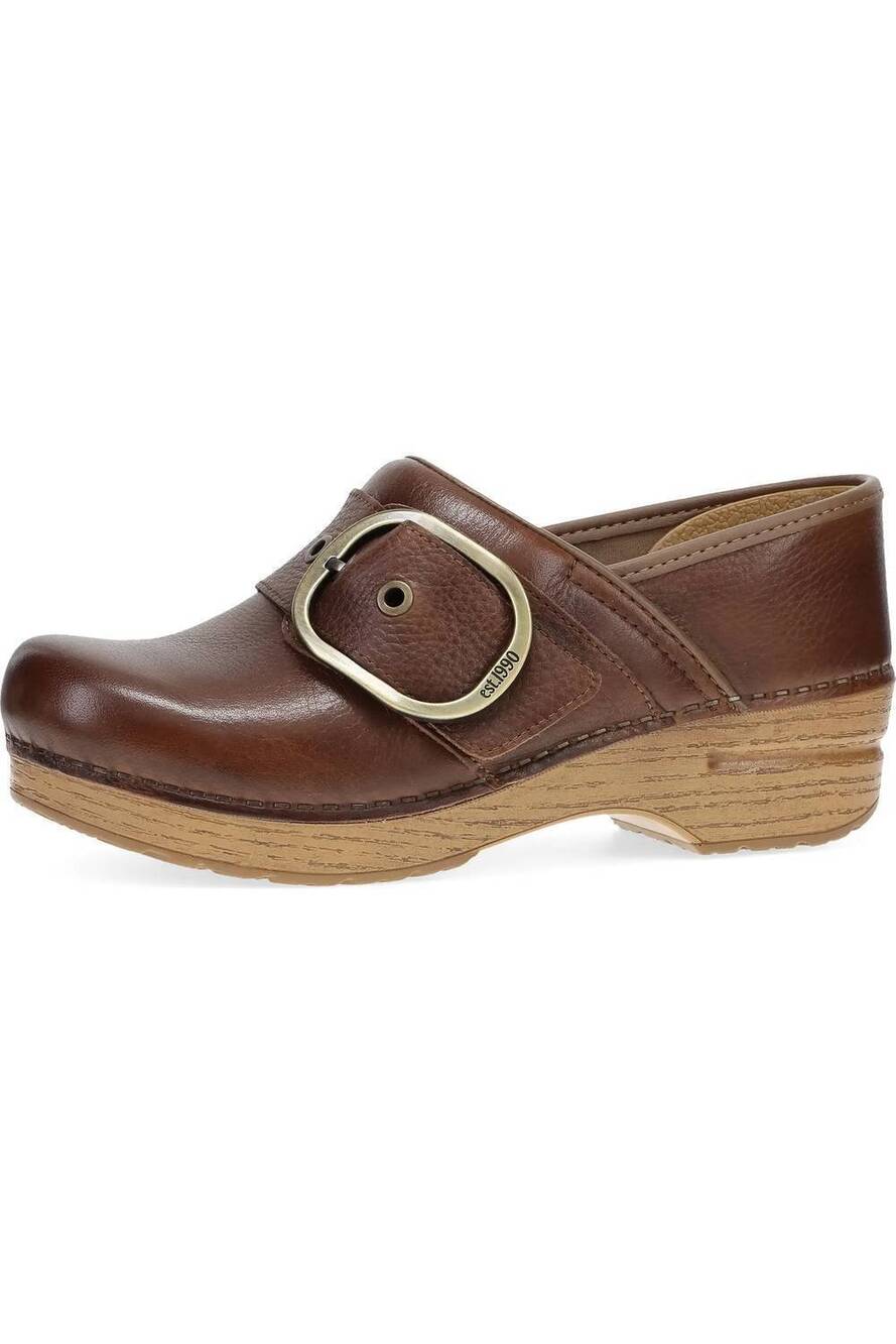 NEW DANSKO women's pearson buckle strap clog in brown waxy milled